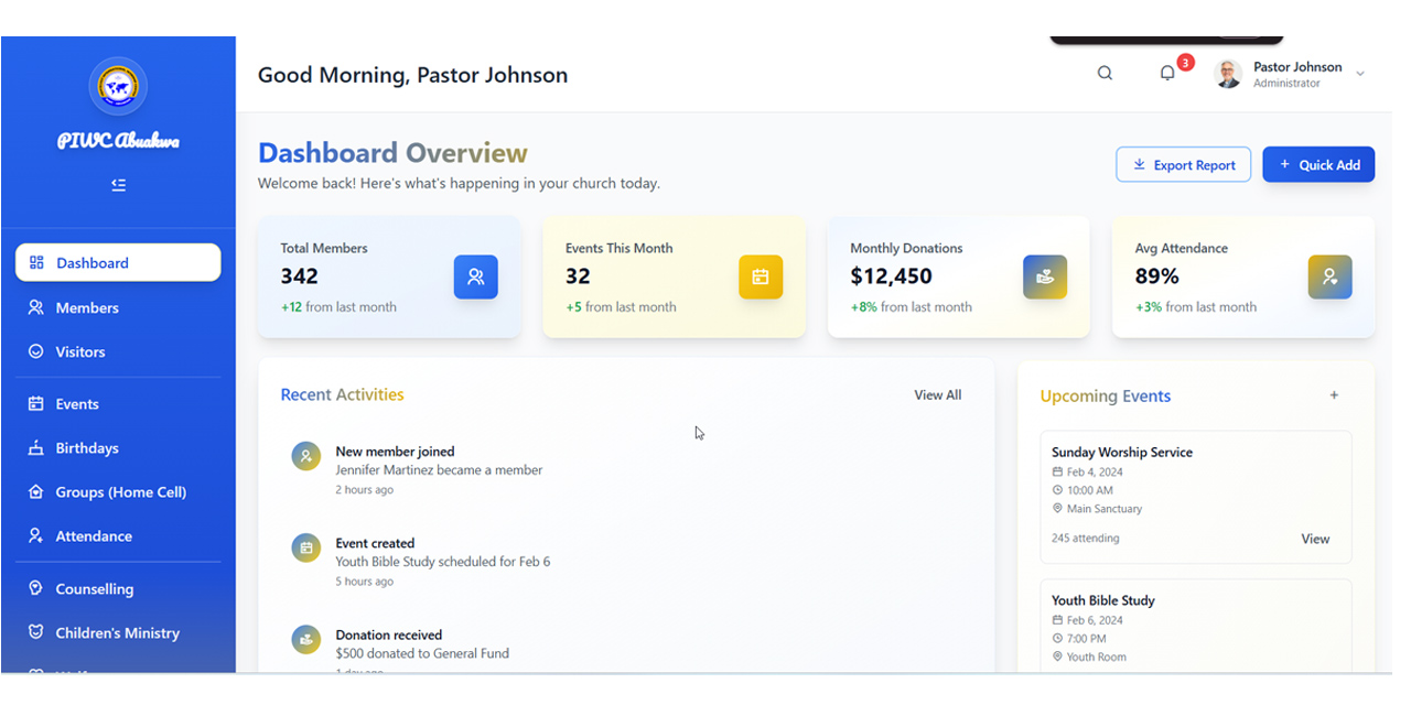 Church Management System - Management Interface 1